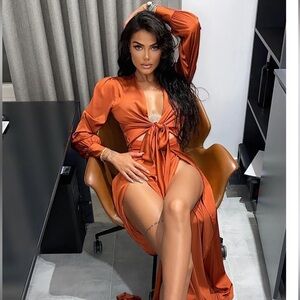 Entice Me Satin Maxi Dress - Bronze